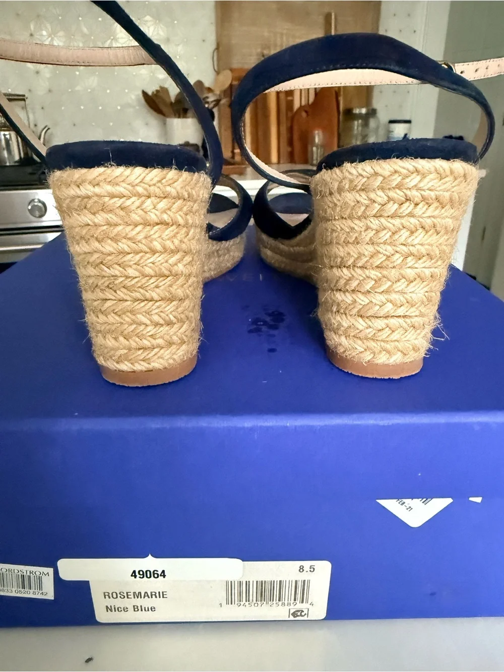 Stuart Weitzman Navy Suede Crisscross Ankle‑Strap Espadrille Wedges
